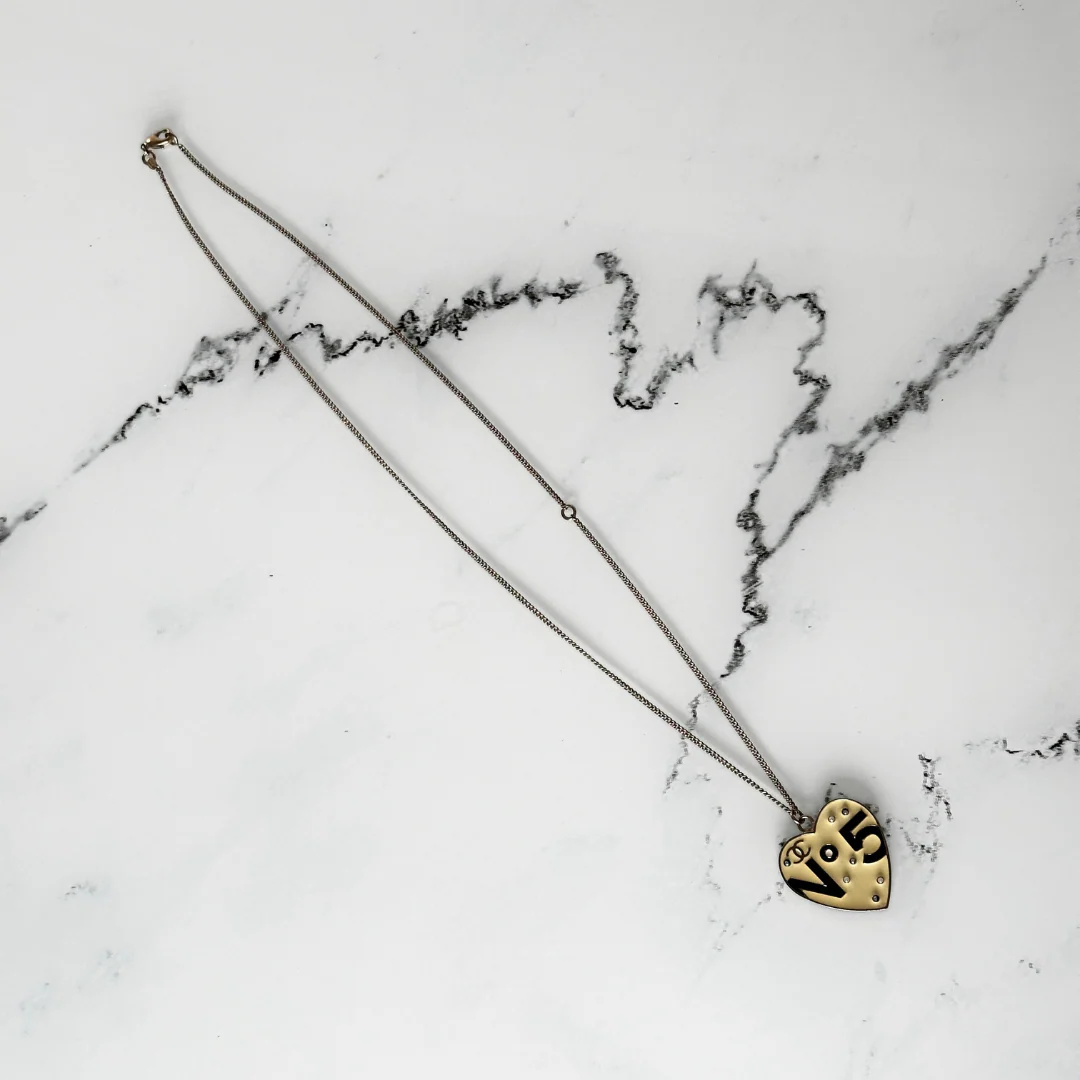 Chanel 5 Heart Logo Necklace Metal - Image 3